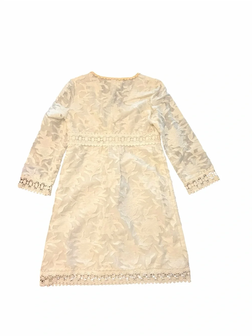 MICHAEL KORS Textured White Boho Lace V Neck 3/4 Sleeve Dress Women’s Size 6